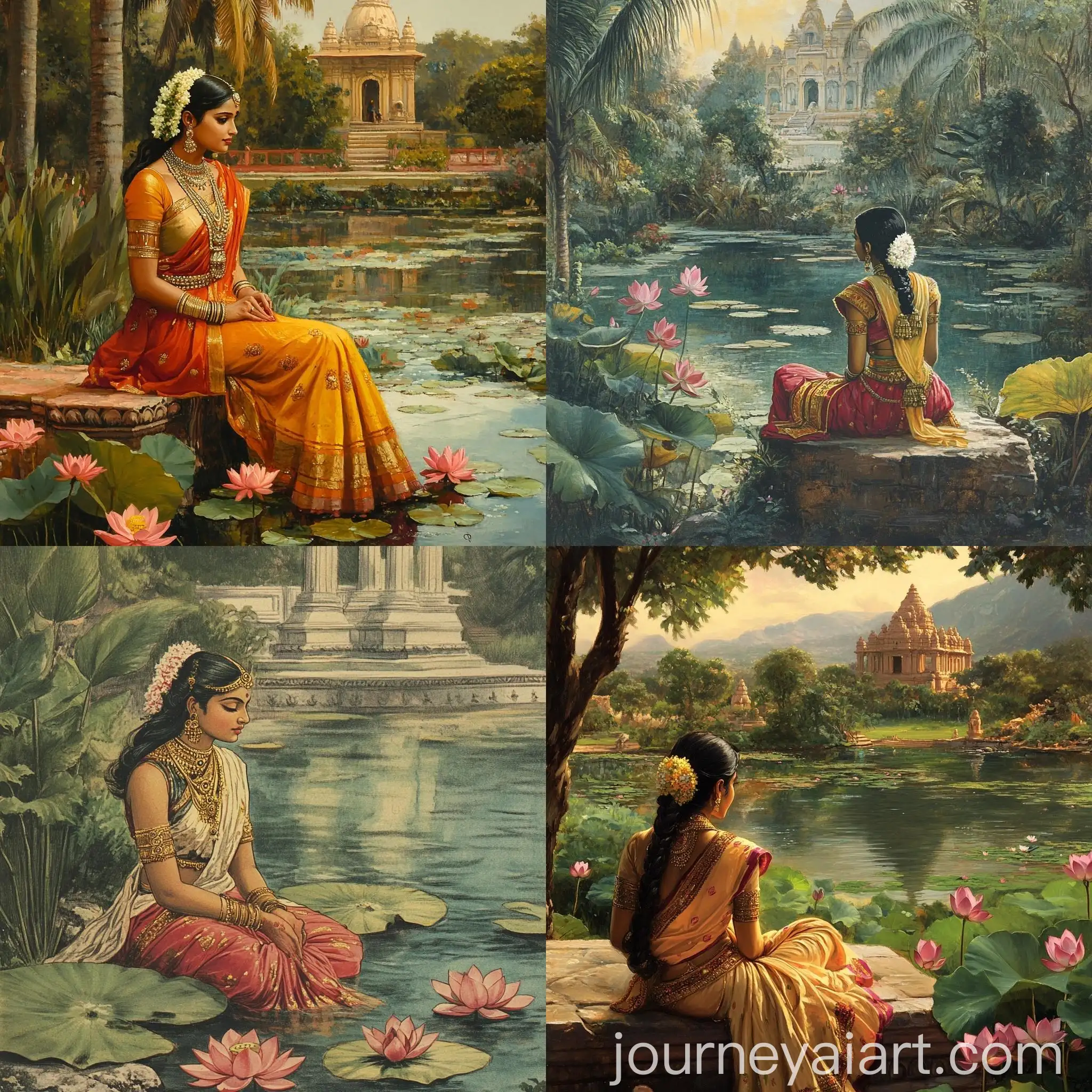 Ancient-Tamil-Princess-in-Palace-Garden-with-Lotus-Pond