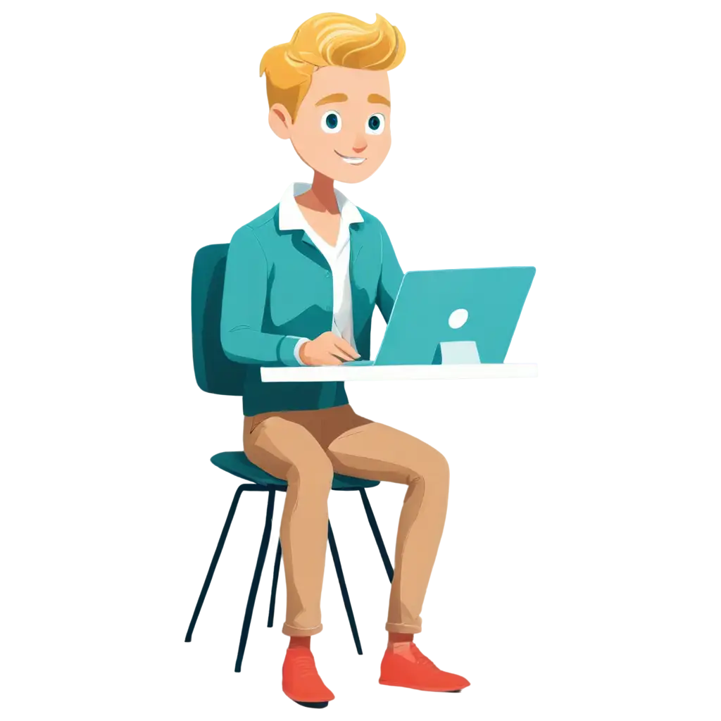 Modern-Minimalist-PNG-Illustration-of-a-Young-Blond-Man-in-Cool-Tones-at-a-Desk-or-Whiteboard