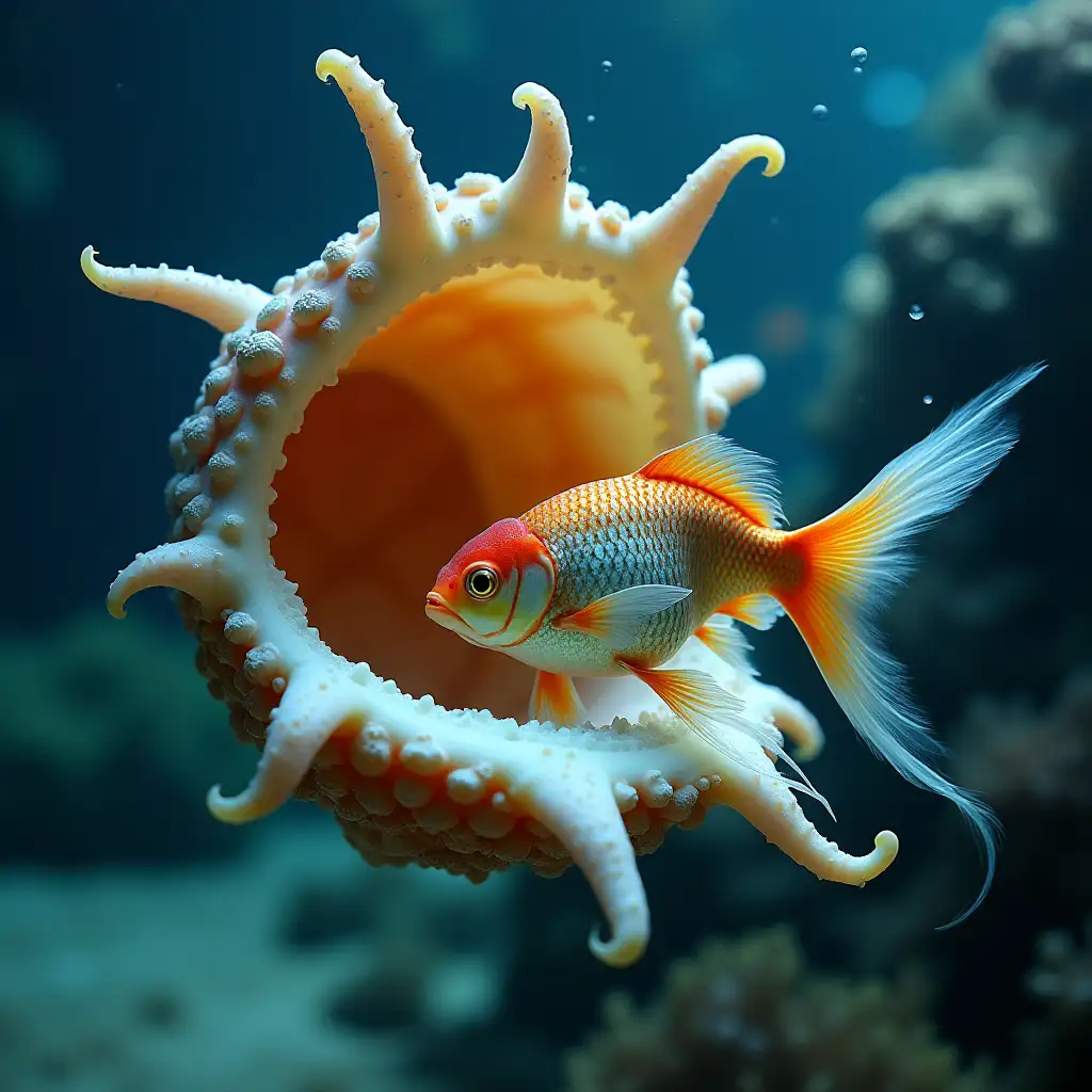 Giant-Clam-Holding-Goldfish-with-Long-Tentacles