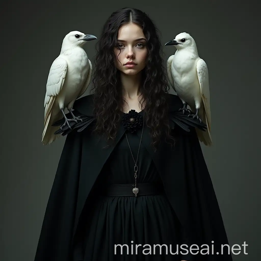 Medieval Seer with White Ravens and Crow Feather Cape