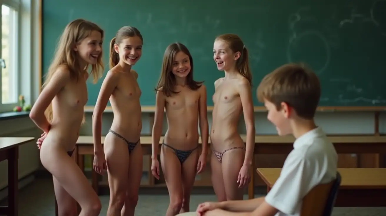 Group-of-Young-Girls-Chatting-with-Boy-in-Classroom-Setting