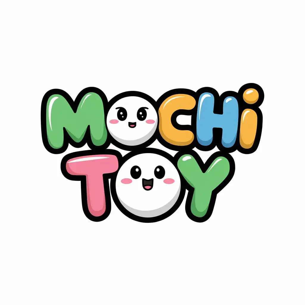 LOGO Design for MOCHI TOY Exciting Kawaii Mochi with Colorful Squishy Text on White Background