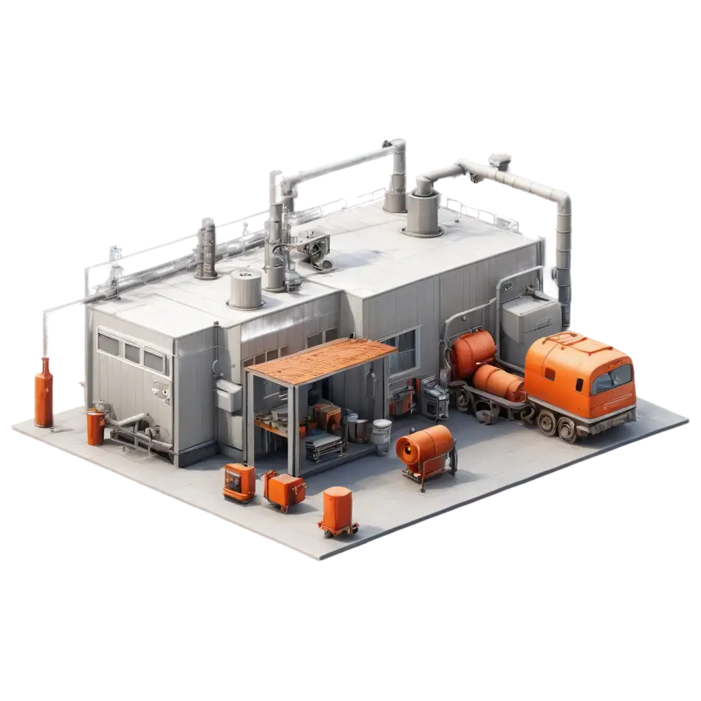 Realistic-PNG-Image-of-a-Modern-Factory-Workshop-with-Office-Building-and-Pipes