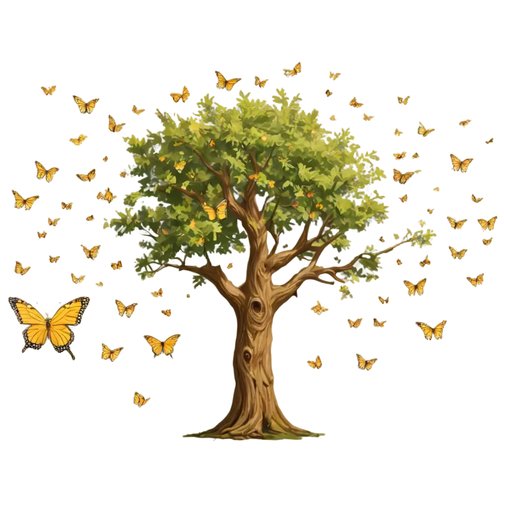 Magical-Oak-Tree-PNG-Image-with-Golden-Butterflies-Enchanting-Fantasy-Art