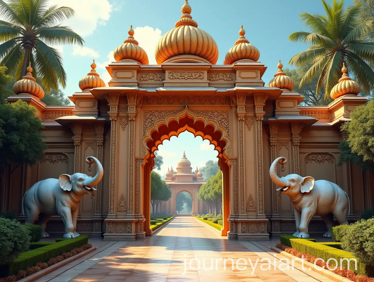 Indian-Palace-Gate-with-Marble-Elephants-and-Lotus-Blooms