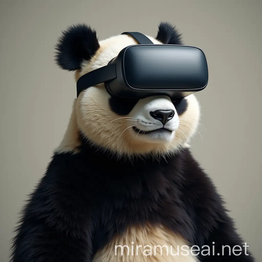 Panda Man Enjoying Virtual Reality Experience