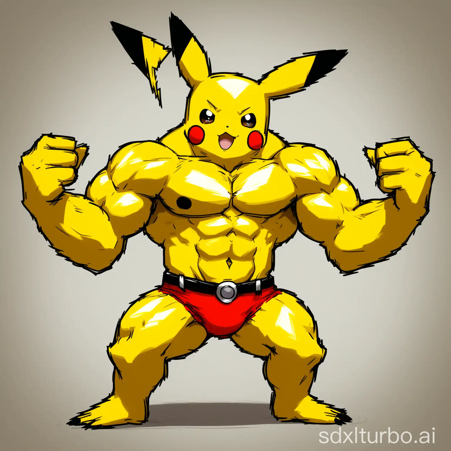 draw me a super overpowered bodybuilder pikachu