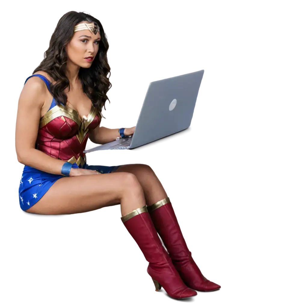 Wonder-Woman-Sitting-at-Laptop-PNG-Image-HighQuality-and-Versatile-Design