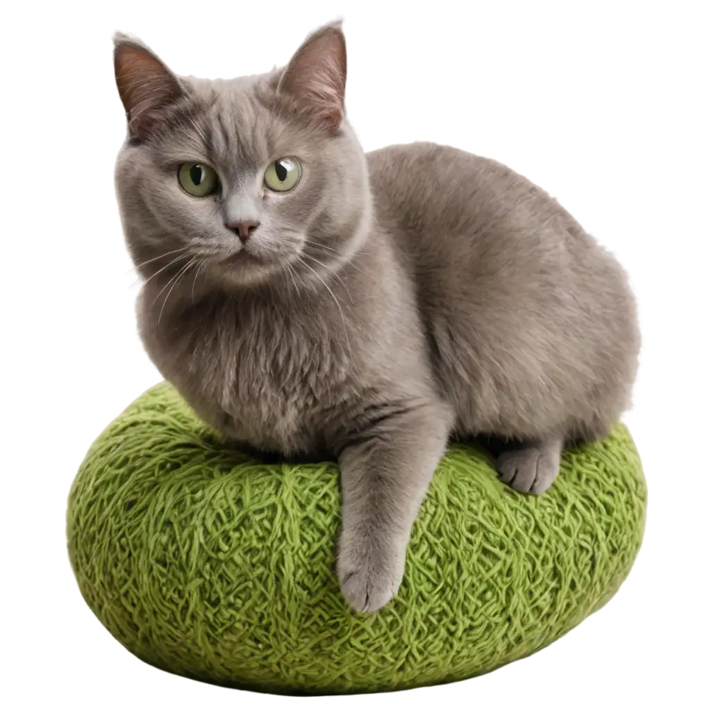 Adorable-Gray-Cat-Playing-with-a-Pumpkin-on-a-Fluffy-Green-Rug-PNG-Image-for-HighQuality-Art