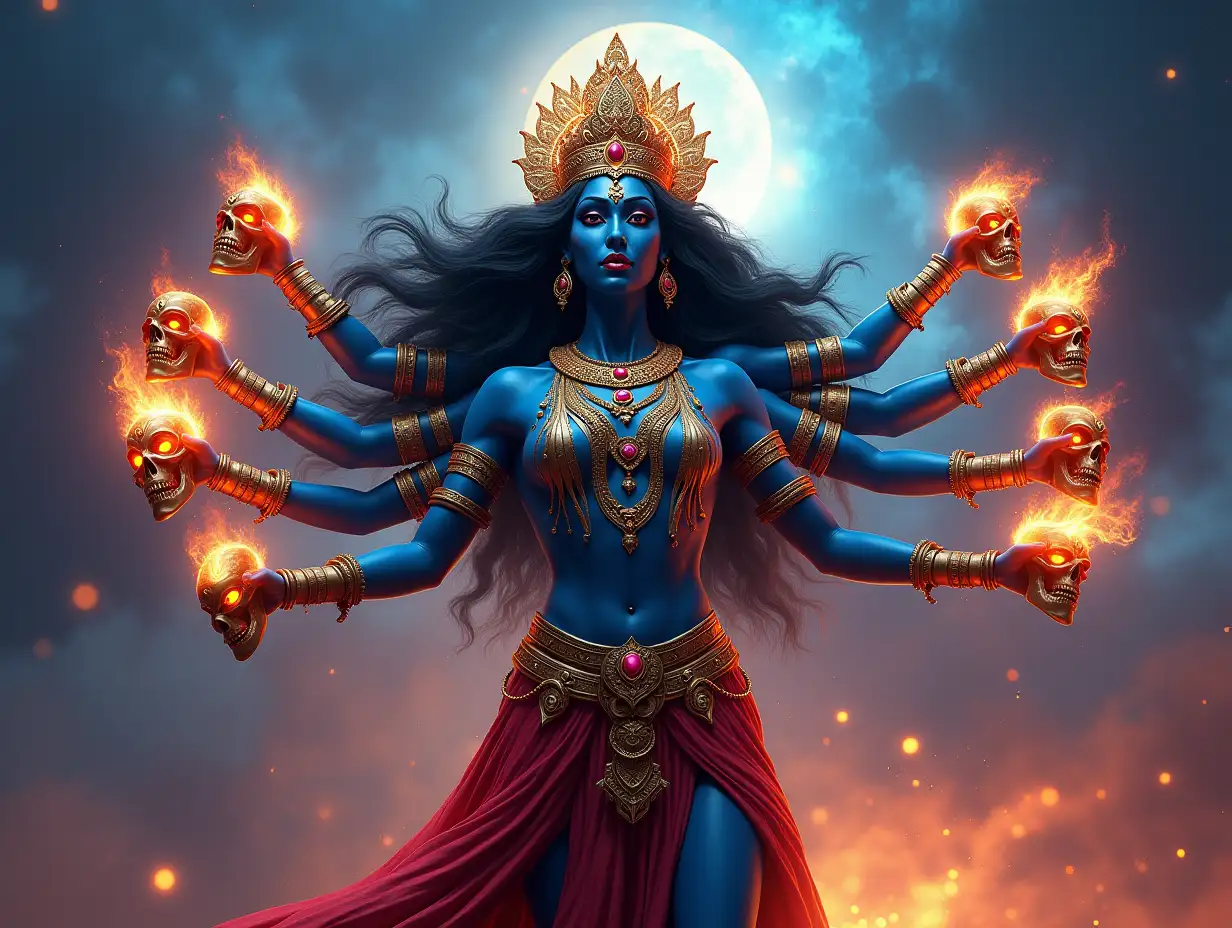 HyperRealistic-Goddess-Kali-Statue-with-Celestial-Energy-in-Cosmic-Battlefield