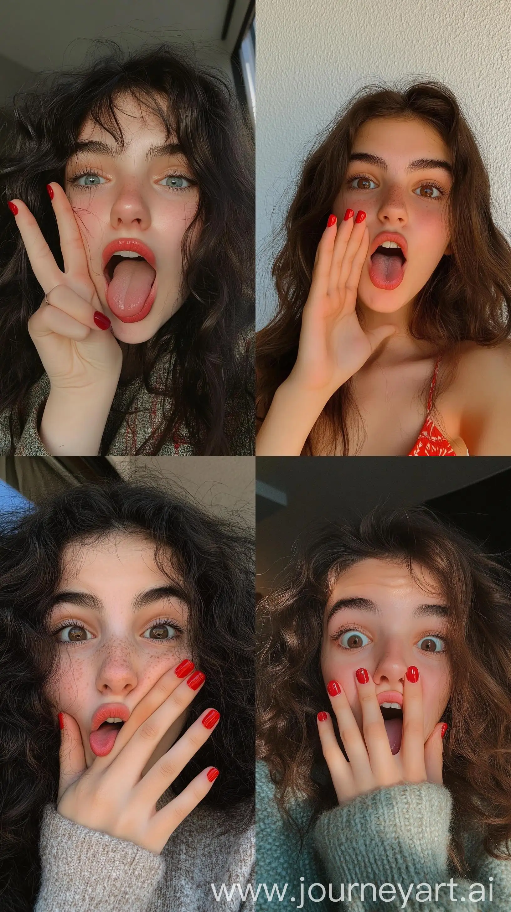 Playful-Spanish-Teenage-Girl-with-Silly-Expression-and-Red-Gel-Nail-Polish