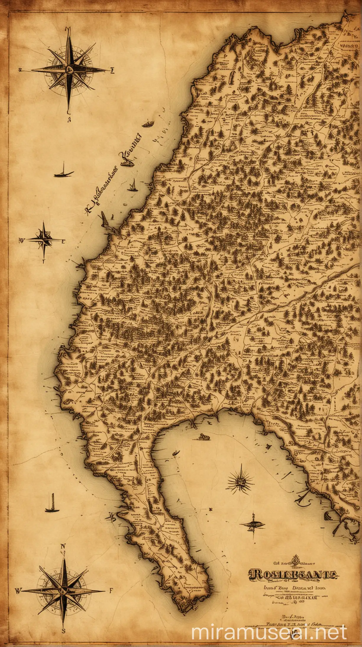 Hyper Realistic Vintage Map of Roanoke Island