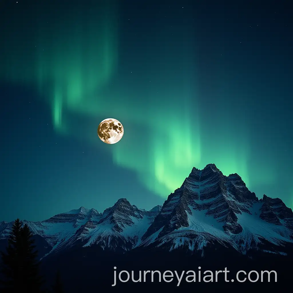 Jupiter-and-the-Moon-Illuminated-by-Northern-Lights-in-Mountain-Landscape
