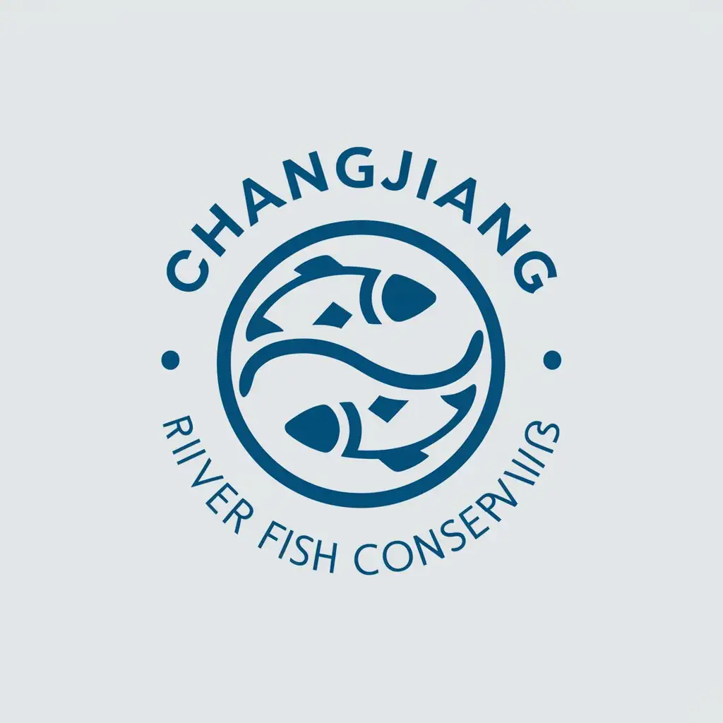 a vector logo design,with the text "changjiang", main symbol:I want to design a circular logo that embodies the theme of river fish conservation. It should be blue, simple, and reflect the protection of fish and the river,Minimalistic,clear background