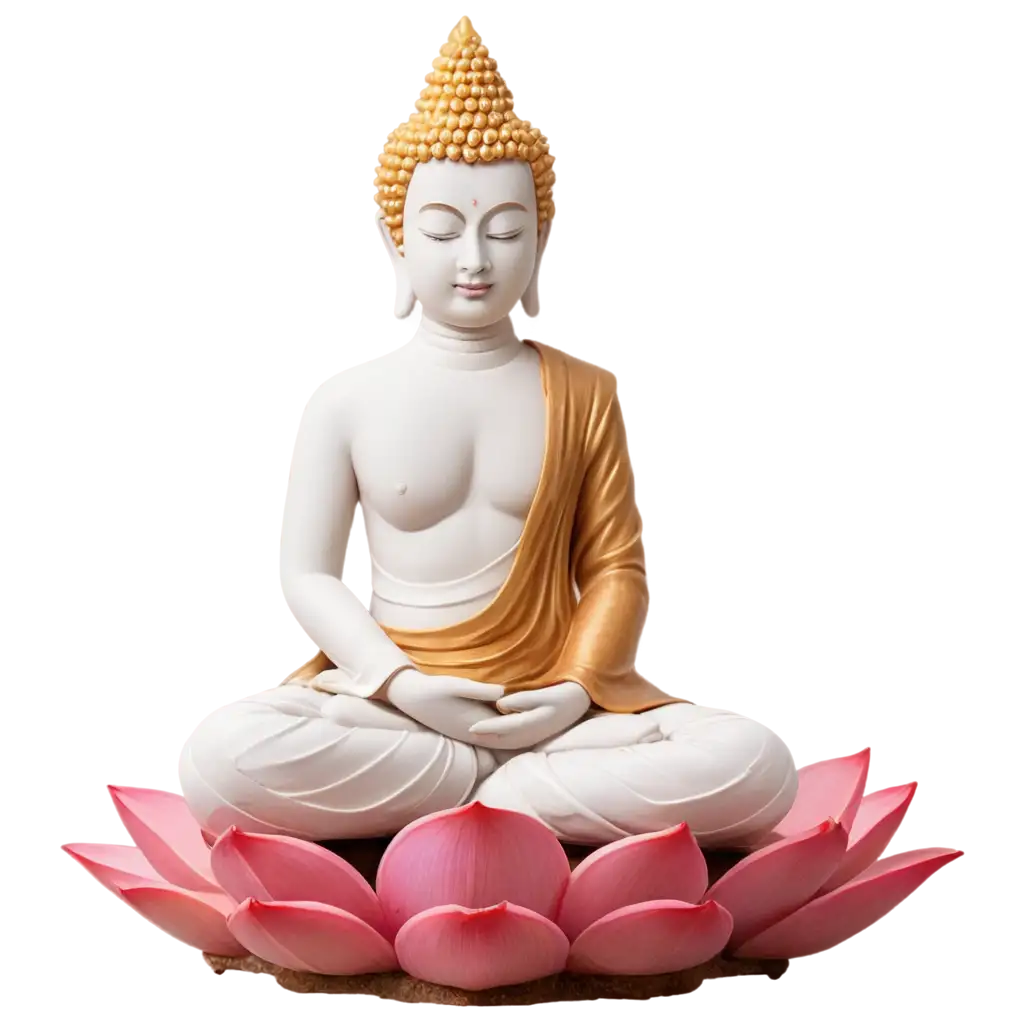 White-and-Orange-Buddha-Statue-PNG-on-Pink-Lotus-HighQuality-Image-for-Spiritual-and-Artistic-Projects