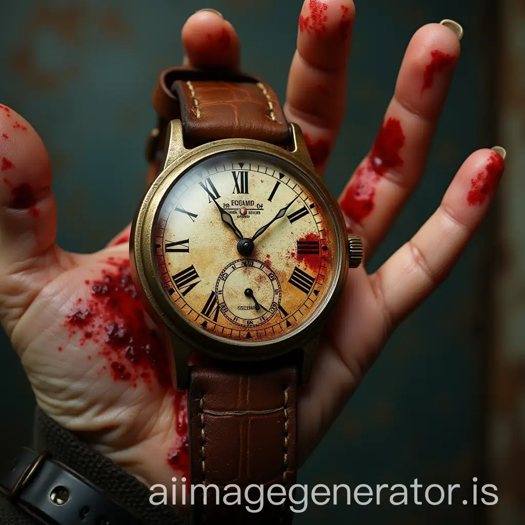 Old-Hand-Watch-with-Bloodstain-Effect