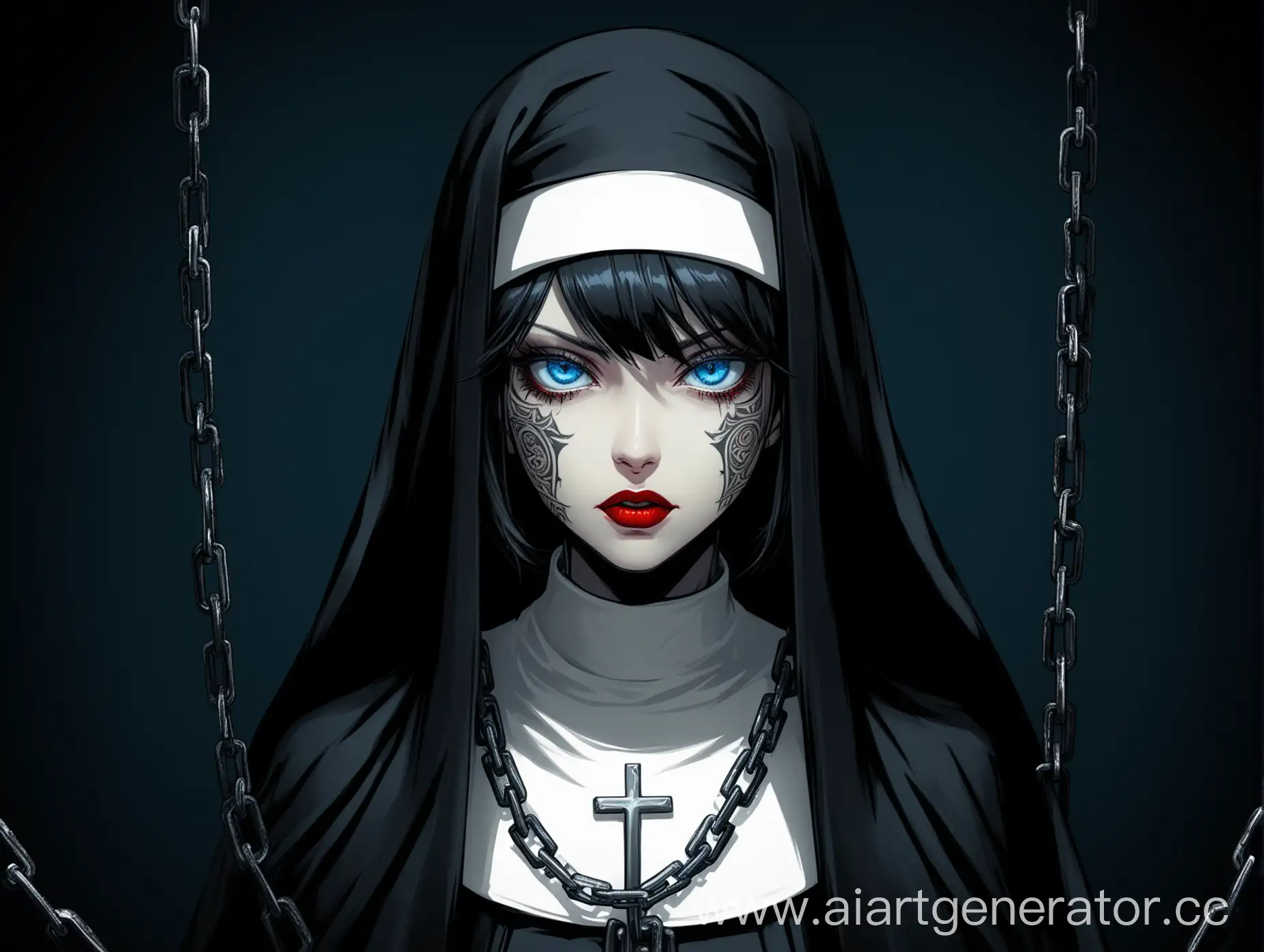 Anime-Nun-with-Chains-and-Tattoos-Blue-Eyes-and-Dark-Hair