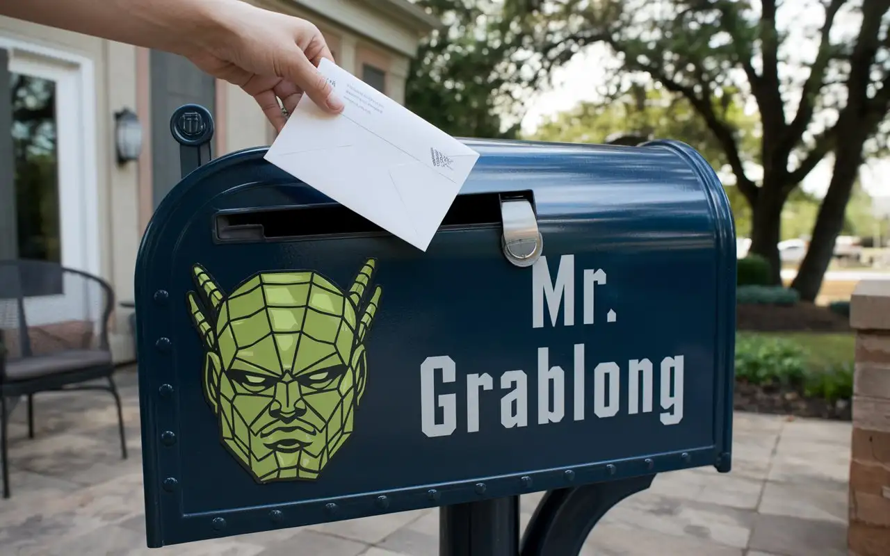 Envelope-Being-Placed-in-Mailbox-with-Hydra-Head-Corporate-Logo-for-Mr-Grablong