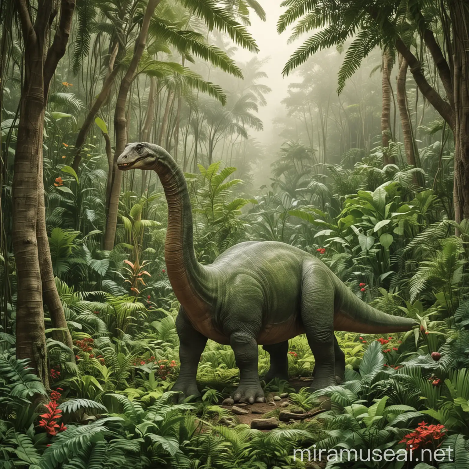 Colorful Apatosaurus Roaming Through Lush Green Jungle on 85x11 Page