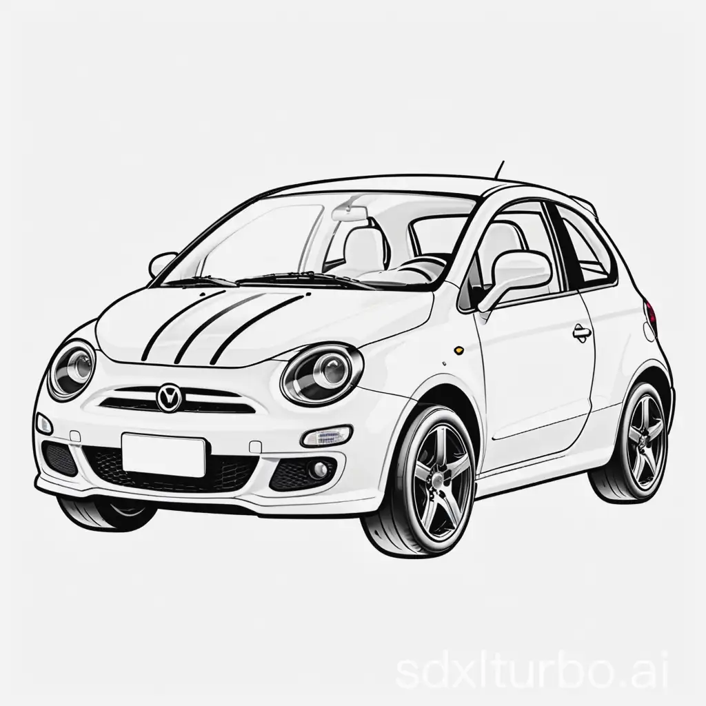 basic car drawing, basic for kids, black line only, no shadows, ready for coloring book, white background, isolated