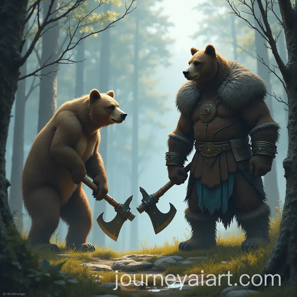 Viking-Warriors-in-a-Fantasy-Wilderness-with-Bears-and-Axes