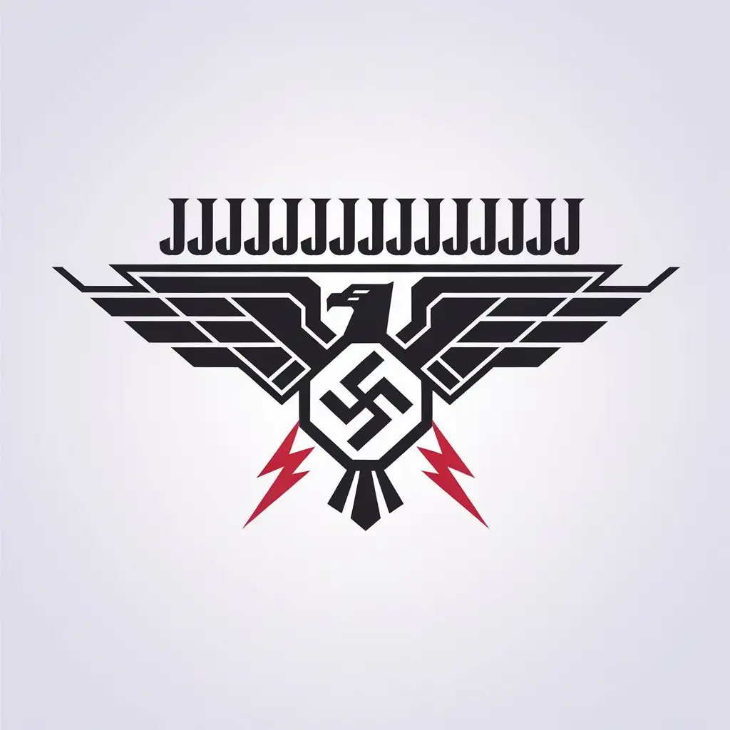 LOGO Design for jjjjjjjjjjjjjjj Lightning Crossing Nazi Eagle in Surrealistic Minimalistic Style