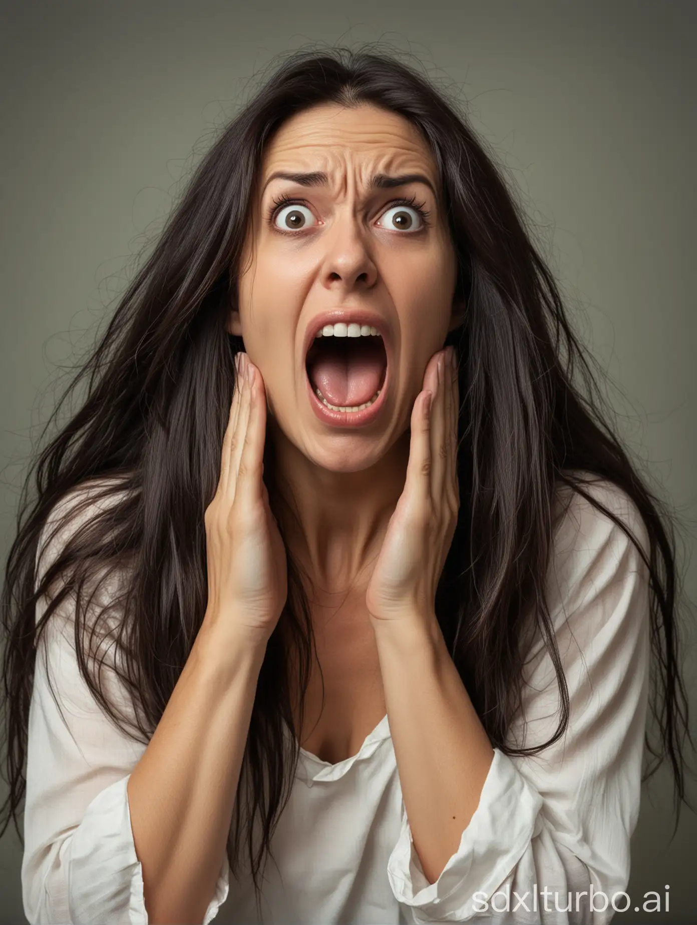 Terrified-Woman-with-Long-Dark-Hair-Screaming-in-Fear