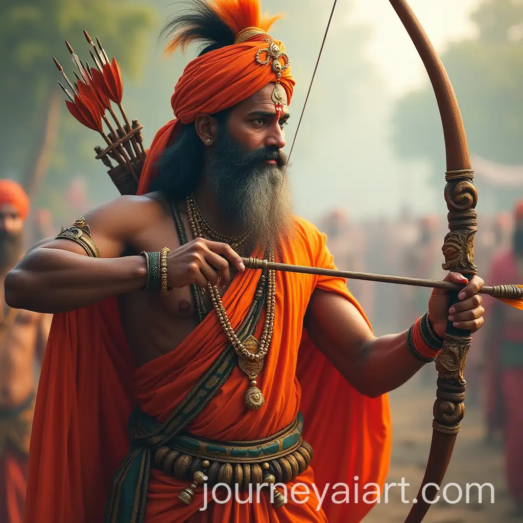Hindu-God-Khatu-Shyam-Baba-with-Bow-and-Arrow-Surrounded-by-Devotees