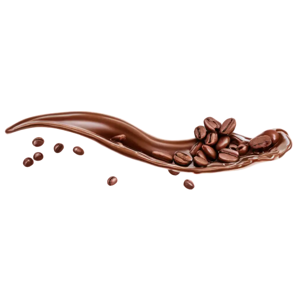 Flying-Chocolate-Color-Coffee-Beans-with-Coffee-Water-Splash-PNG-Image