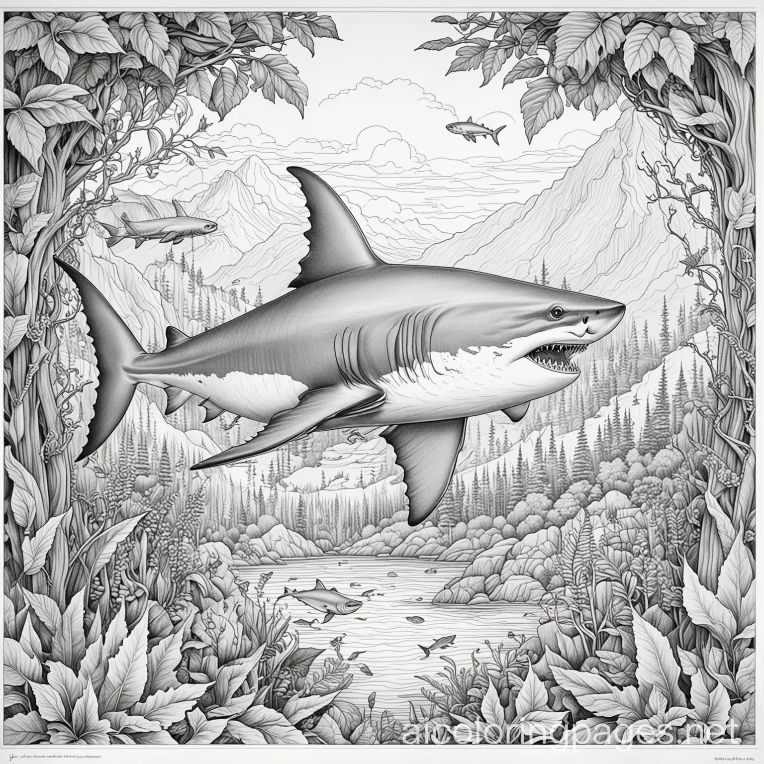 Mythical-Winged-Great-White-Shark-Fantasy-Coloring-Page