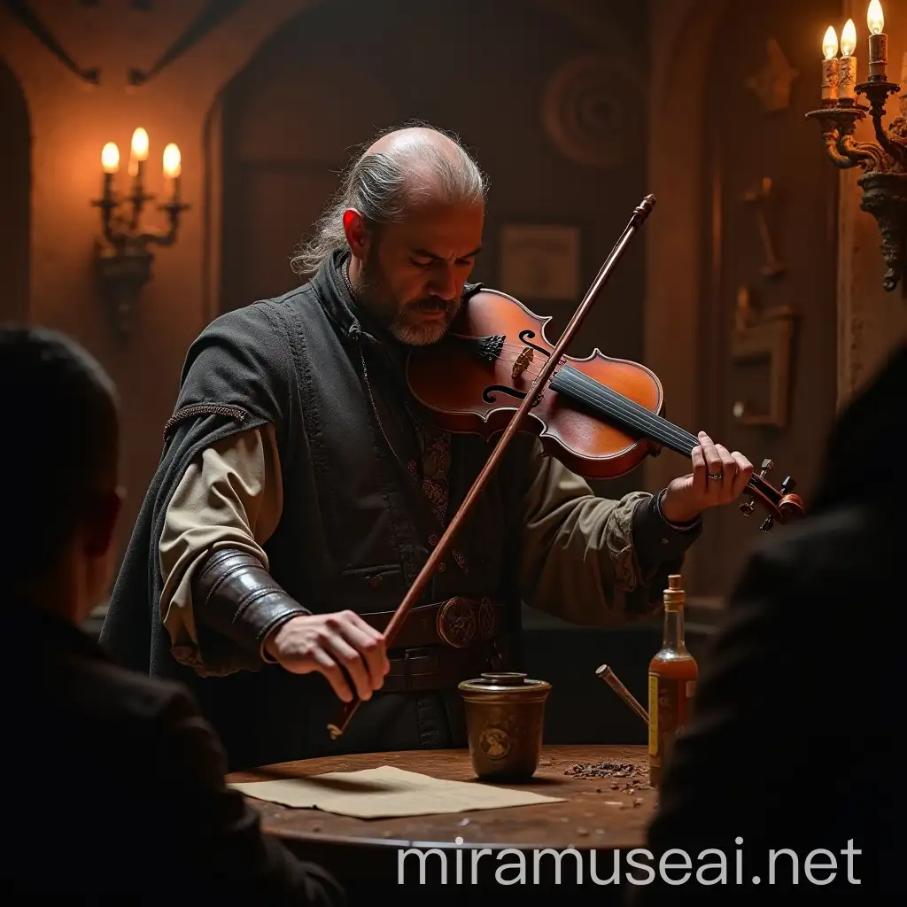 Dark Fantasy Bard Performing in Tavern