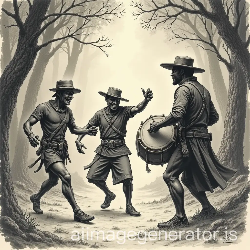 Three-Thieves-Dancing-to-the-Rhythm-of-a-Soldiers-Drum-in-the-Forest