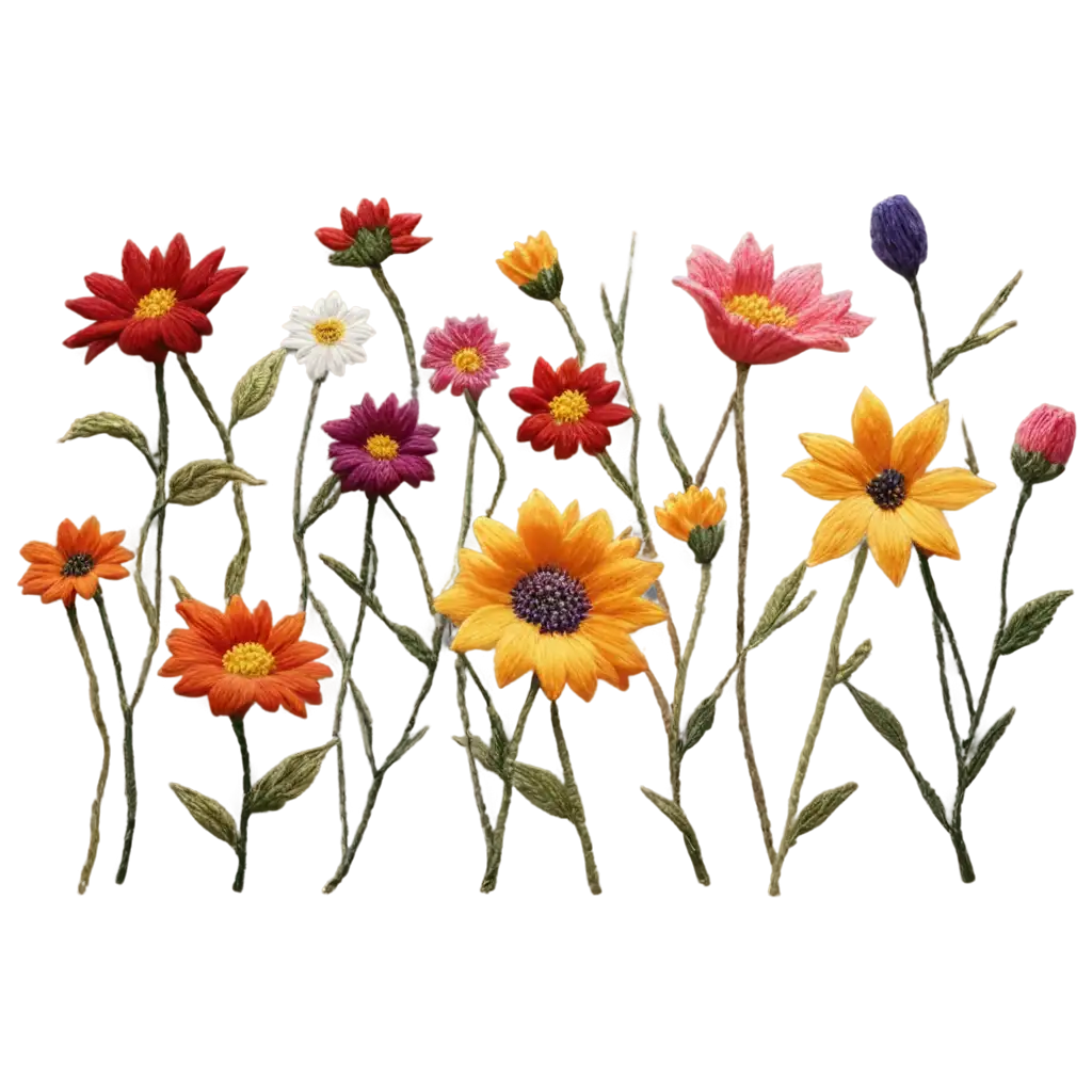 Colorful-Embroidered-Flowers-PNG-Image-with-Realistic-Detailing-and-Scattered-Layout