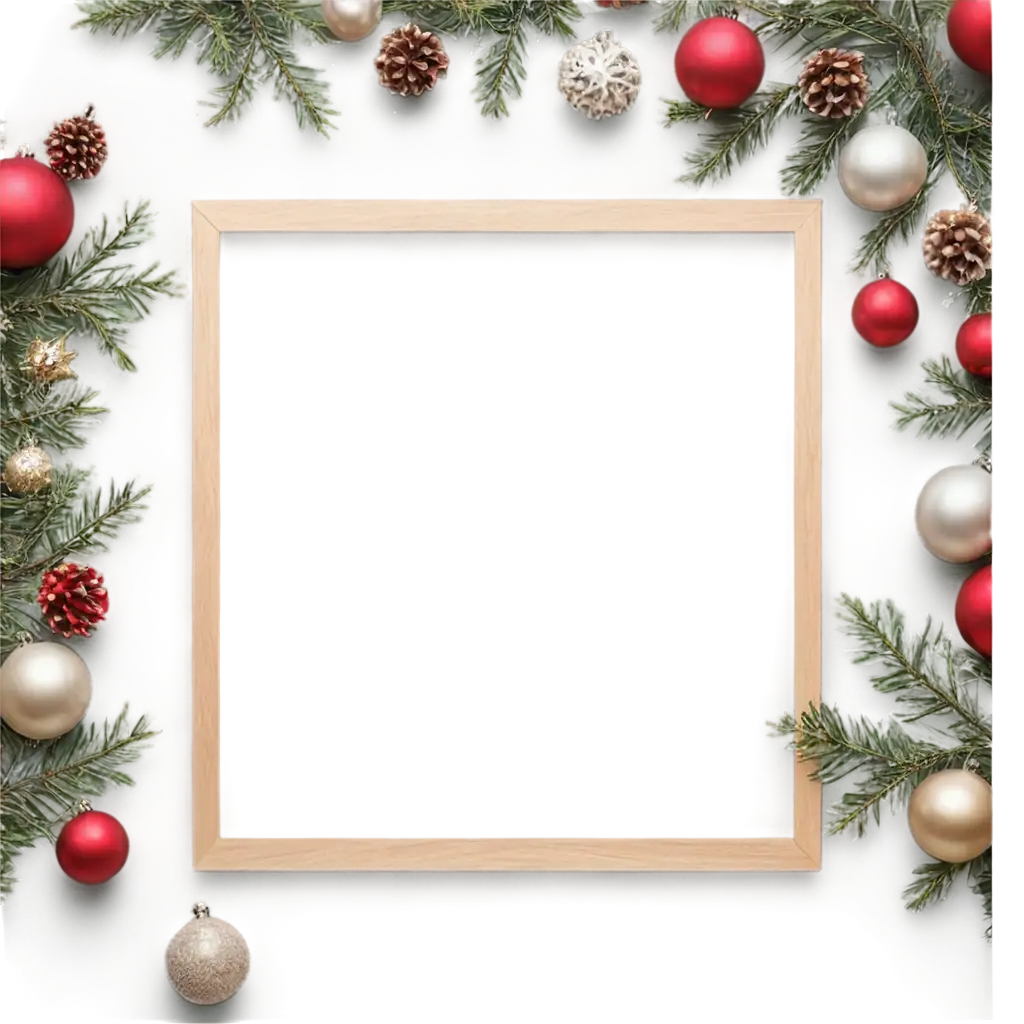 Christmas-Frame-with-Wooden-Borders-and-Holiday-Decorations-HighQuality-PNG-for-Festive-Designs