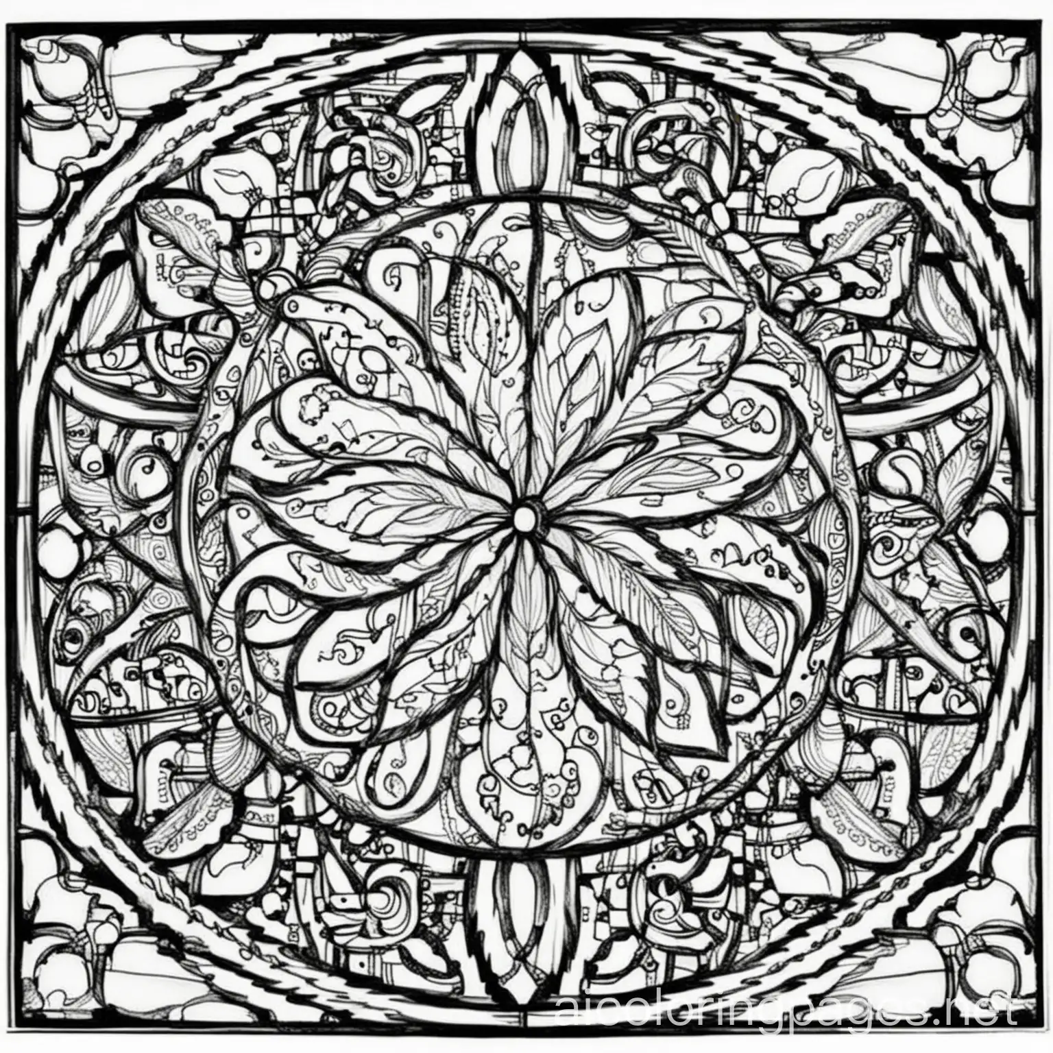 Stained-Glass-Style-Paisley-Coloring-Page-with-Simplicity-and-Ample-White-Space