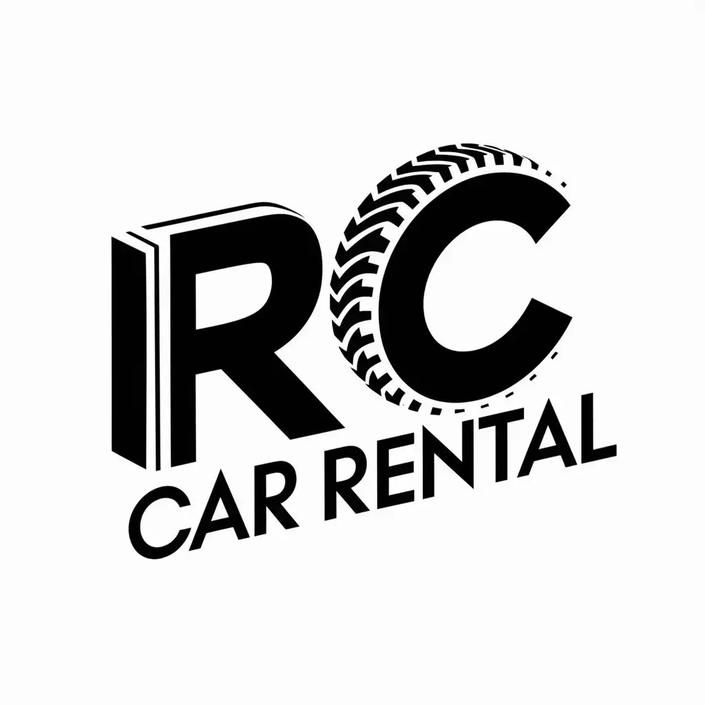 a vector logo design,with the text "RC CAR RENTAL", main symbol:Letter side edge 3D tire print, white background,Moderate,clear background