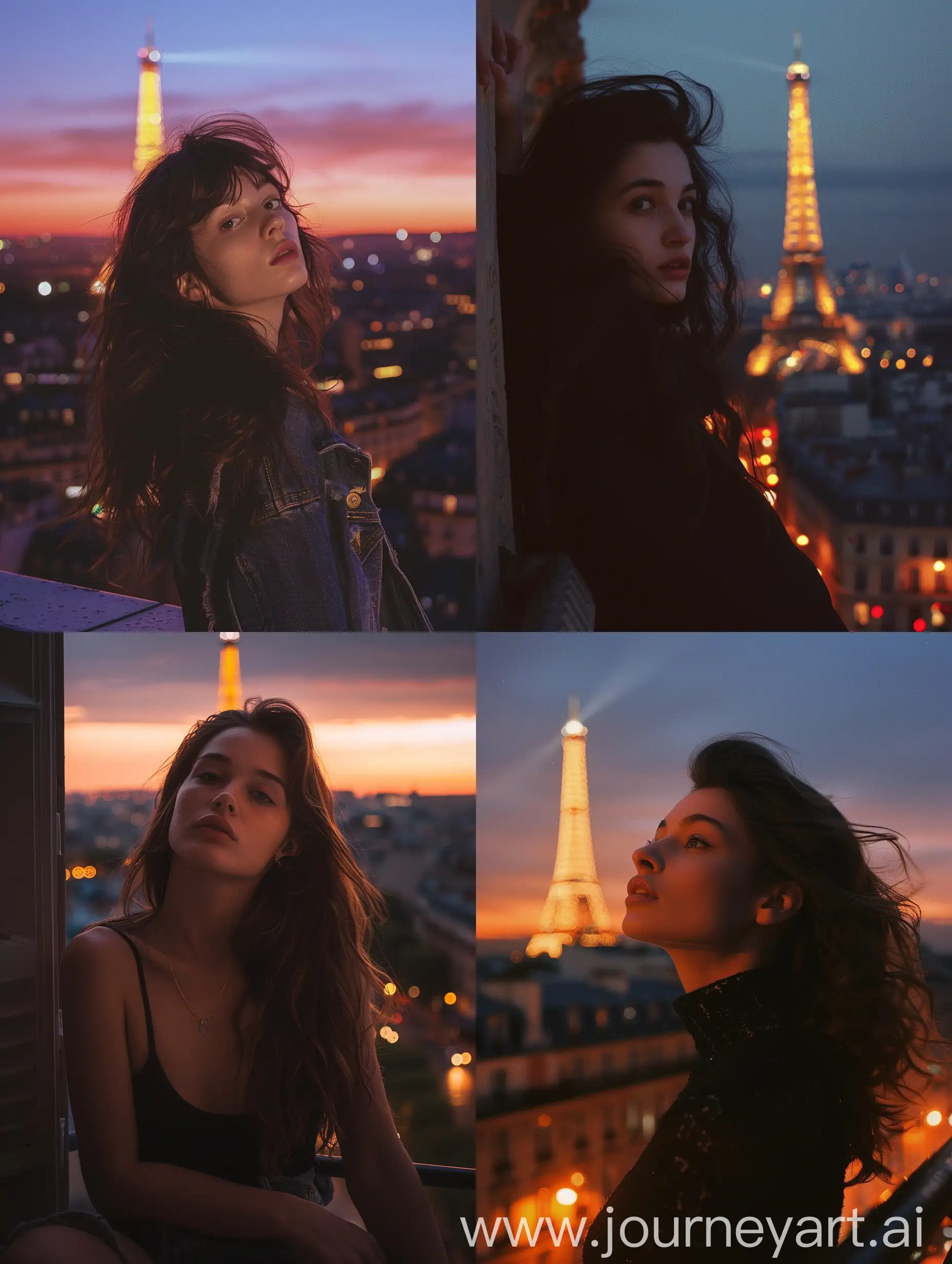 Eiffel-Tower-Night-View-with-Vintage-80s-Aesthetic-and-Victorias-Secret-Model