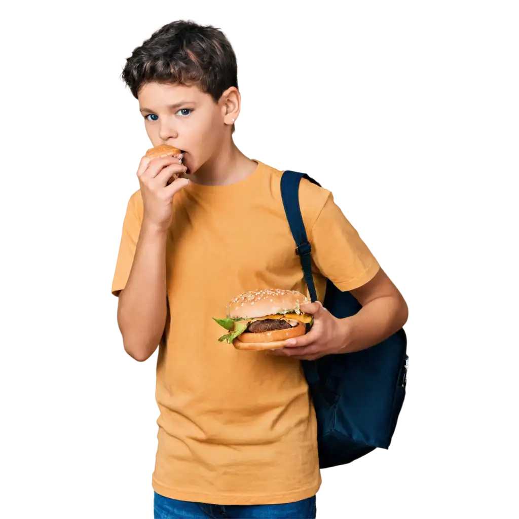 Boy-with-Yellow-Shirt-Eating-Hamburger-PNG-Image-HighQuality-Versatile-for-Various-Uses