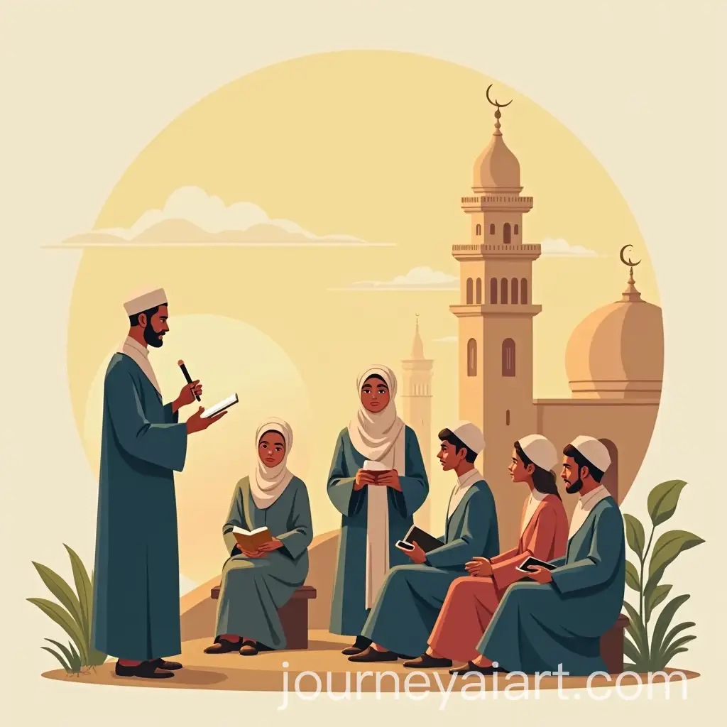 Notion-Style-Illustration-of-Islamic-Preaching-Program-for-Women