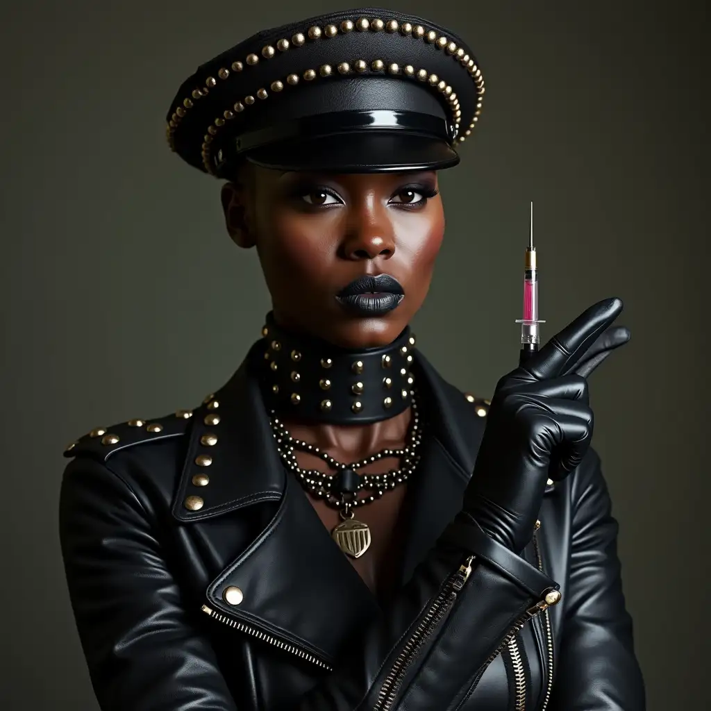 Danai-Gurira-in-Studded-Leather-Outfit-with-Injection-Needle