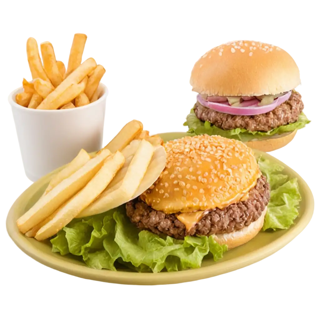 HighQuality-PNG-Image-of-a-Plate-of-Hamburger-and-Fries-AIGenerated-Artwork