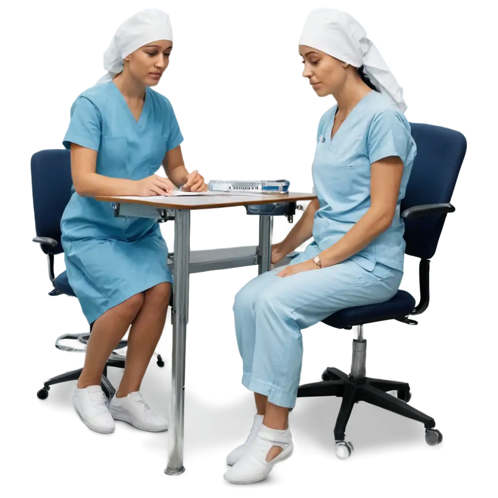 Iraqi-Nurses-in-White-Medical-Headwear-Sitting-at-a-Table-PNG-Image-for-Healthcare-and-Medical-Applications