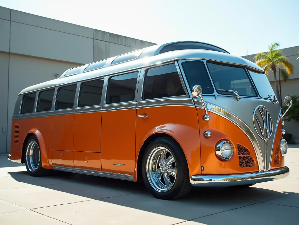 Super modern Silver Orange bus with 12 aluminum wheels Cyberpunk