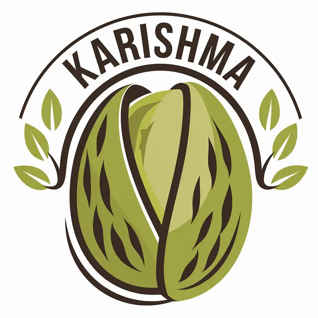 a vector logo design,with the text "Karishma", main symbol:Pistachio,Moderate,be used in Pistachio industry,clear background