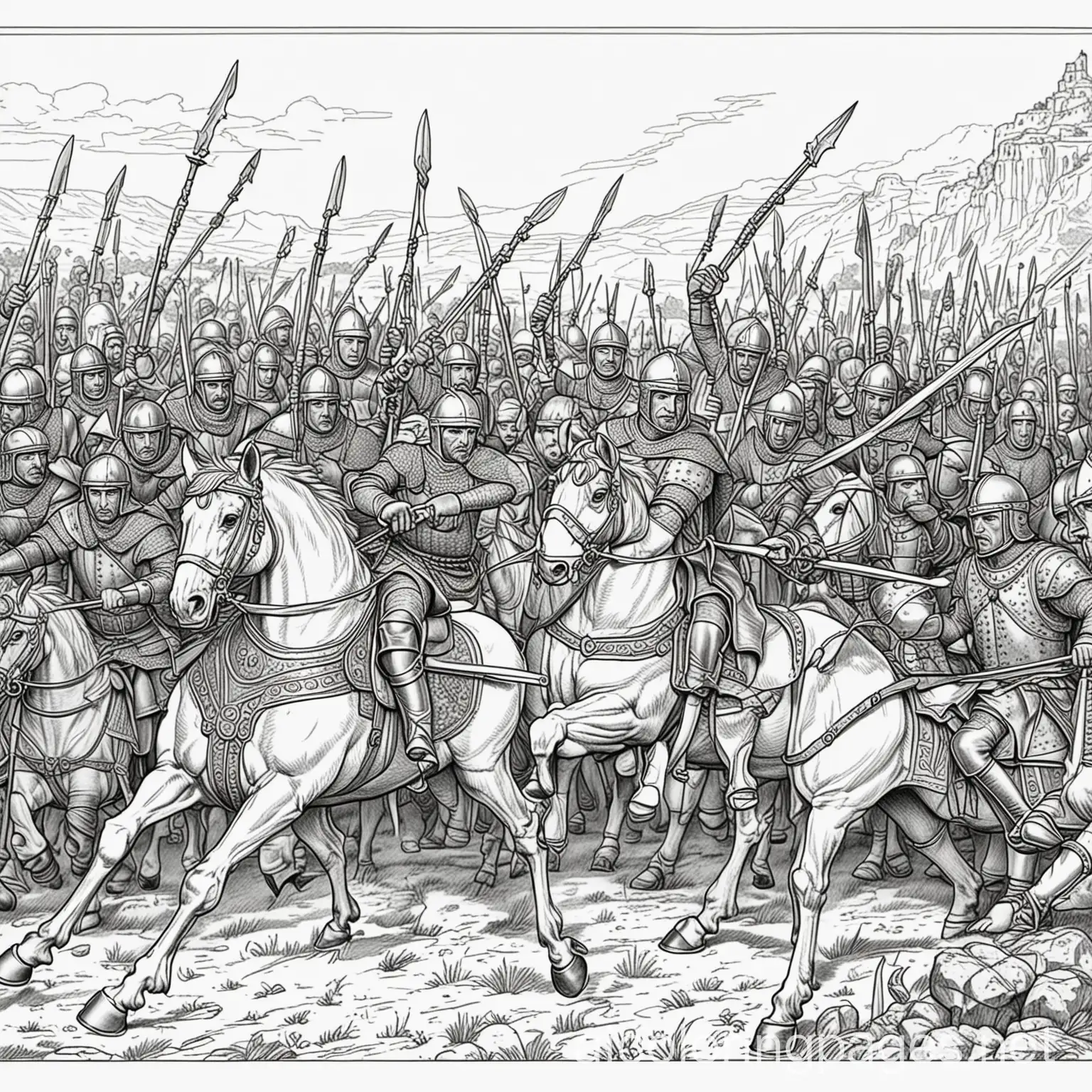 Battle-Scene-12th-Century-Britain-King-Stephen-vs-Robert-of-Gloucester-Coloring-Page