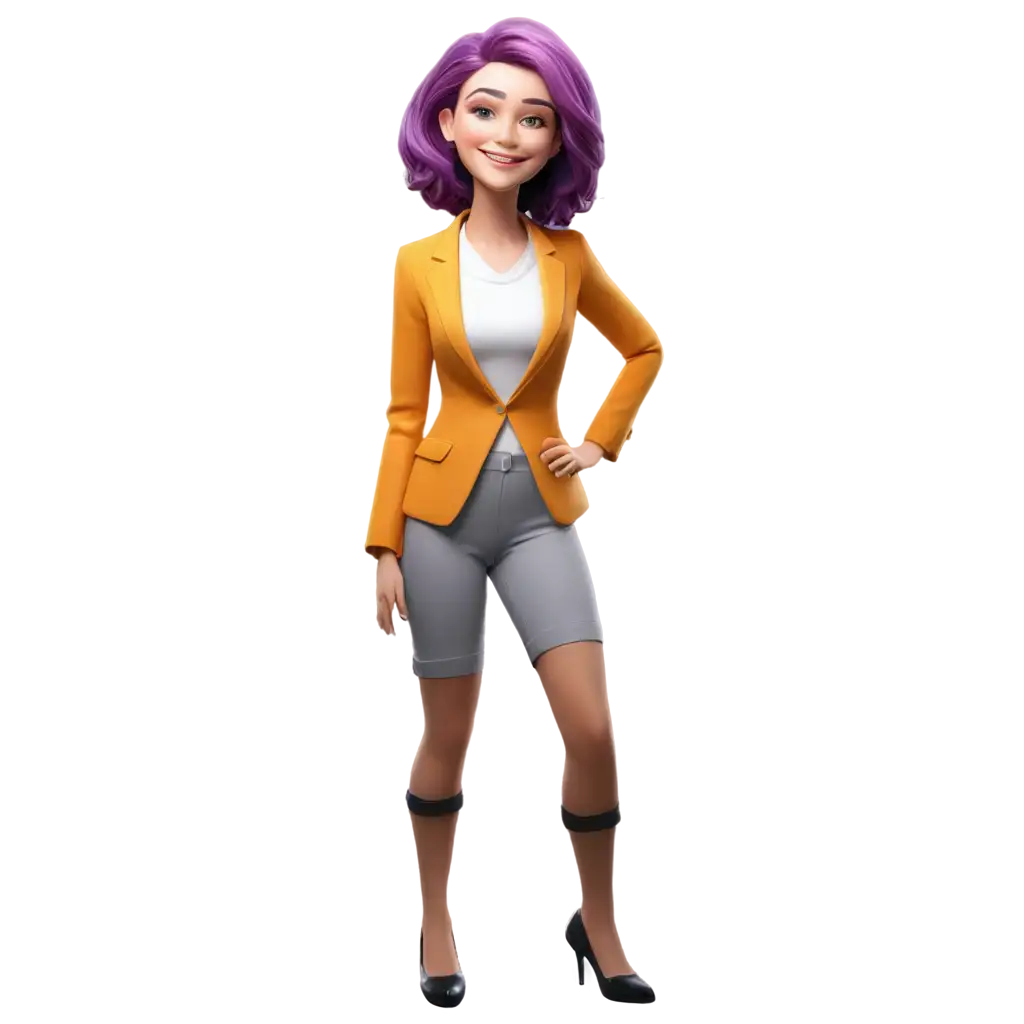 Vibrant-3D-PNG-Image-of-a-Smiling-25YearOld-Girl-with-Purple-Hair-at-a-Music-Festival-in-a-Bright-Suit