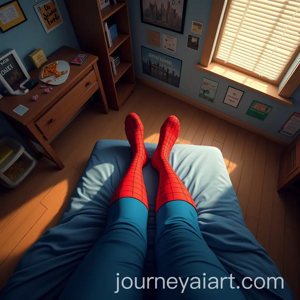 AI-Image-Prompt-ExpansionFirstPerson-View-of-Waking-Up-in-a-SpiderMan-Suit-with-Cluttered-Room-Details