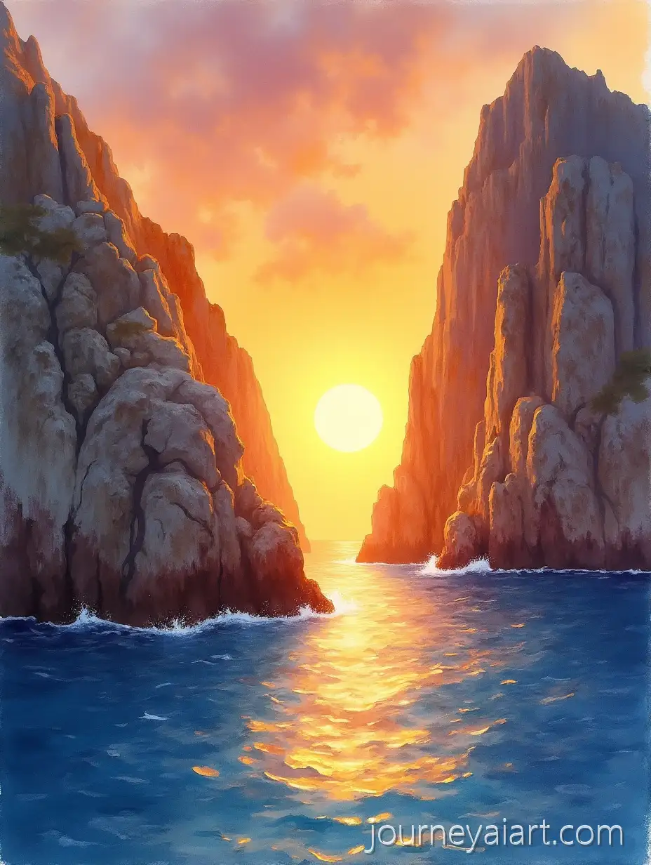 Capri-Faraglioni-SunsetGolden-Hour-at-Faraglioni-Rocks-in-Capri-Watercolor-Sunset-Scene