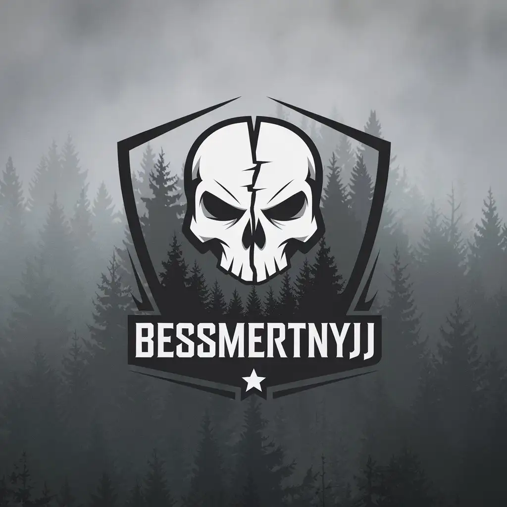 LOGO Design For Bessmertnyj Minimalistic Split Skull in Forest Fog Vector Logo