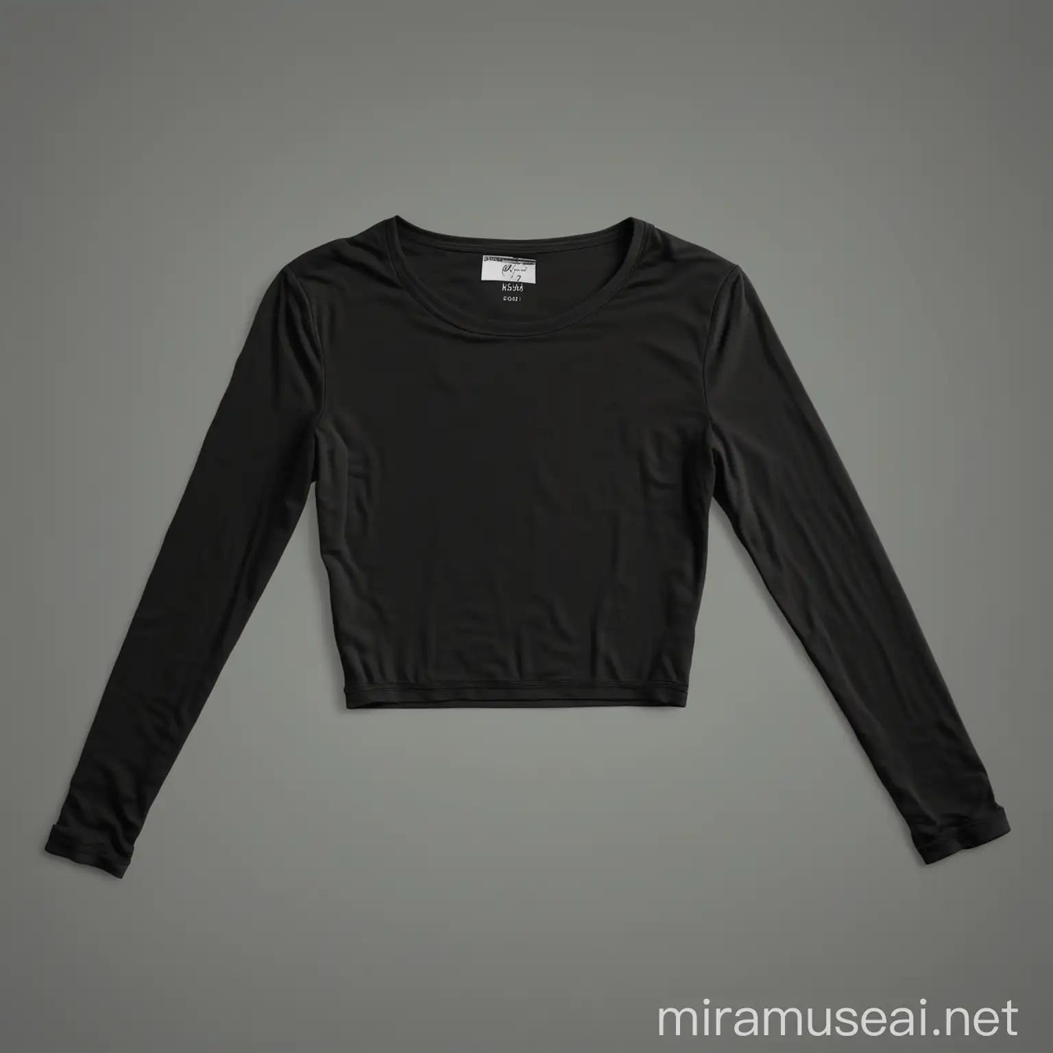 Black Long Sleeve Crop Top on Transparent Background